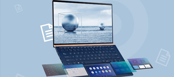 Картинка к статье: ASUS ZenBook 14 UX434FN notebook with modern Screen PAD 2.0, screen instead of touchpad technology. Review from Sunday21.